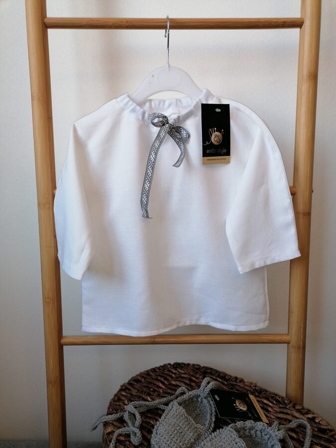 Balts lina krekls ar garām rokām un lina bikses.80 -116 izm.