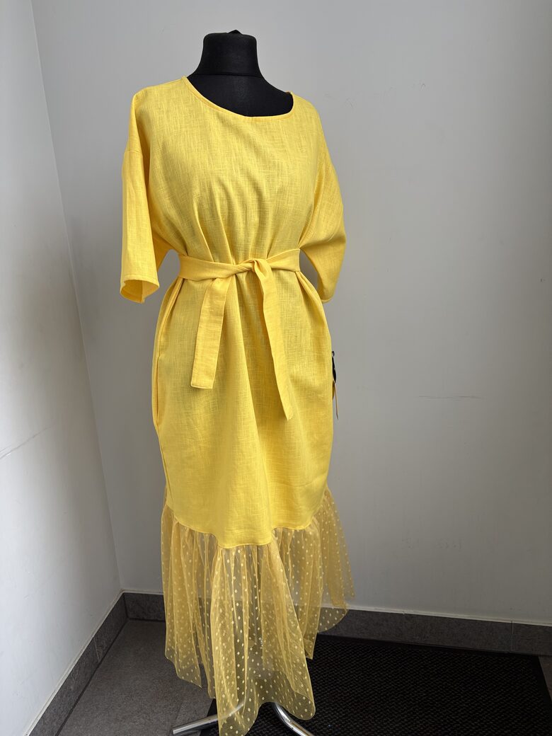 Dzeltena lina kleita ar tillu.(120 cm)