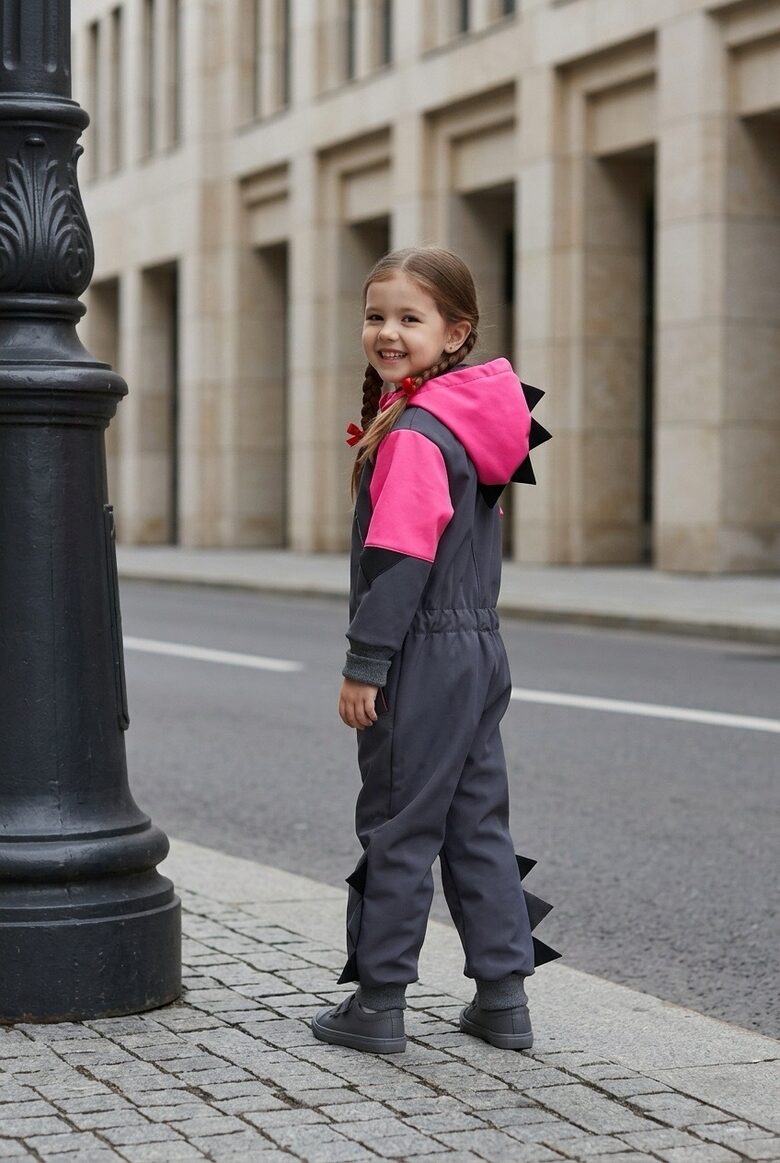 Pelēks/fuksija VAI pelēks/koši rozā- softhell kombinezons.Dino. 74-128 izm.