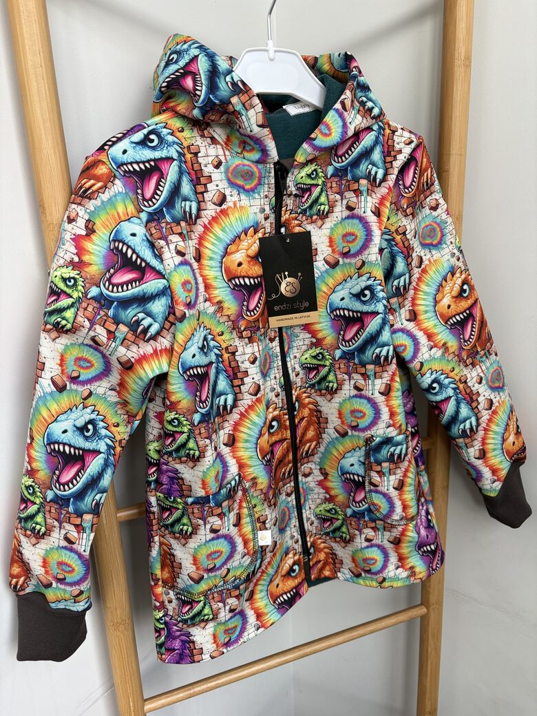 Softhsell jaka zēniem.Dinozauri.Softshell bikses.Dino krāsains.