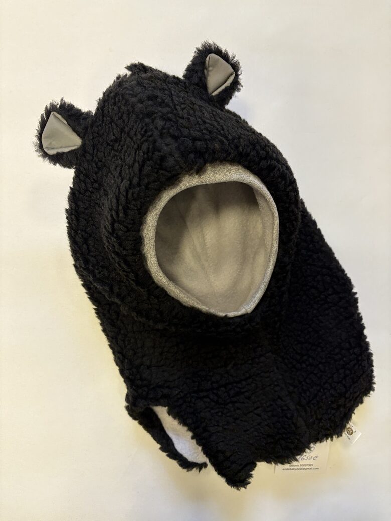 Melna Teddy ķivercepure bērniem .Ziemas ķivercepure .Tumsā atsarojošas ausis.