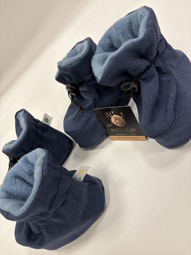 Softshell zābaciņi bērniem melanža zilā krāsā. 0-6 mēn.,6-9 mēn.12-18.mēn.