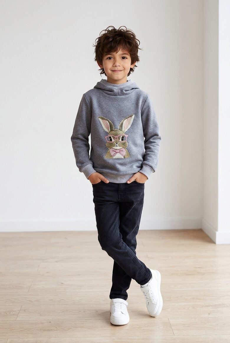 Pelēki kokvilnas siltā auduma hūdiji.Zaķi. 128,134,140.izm.