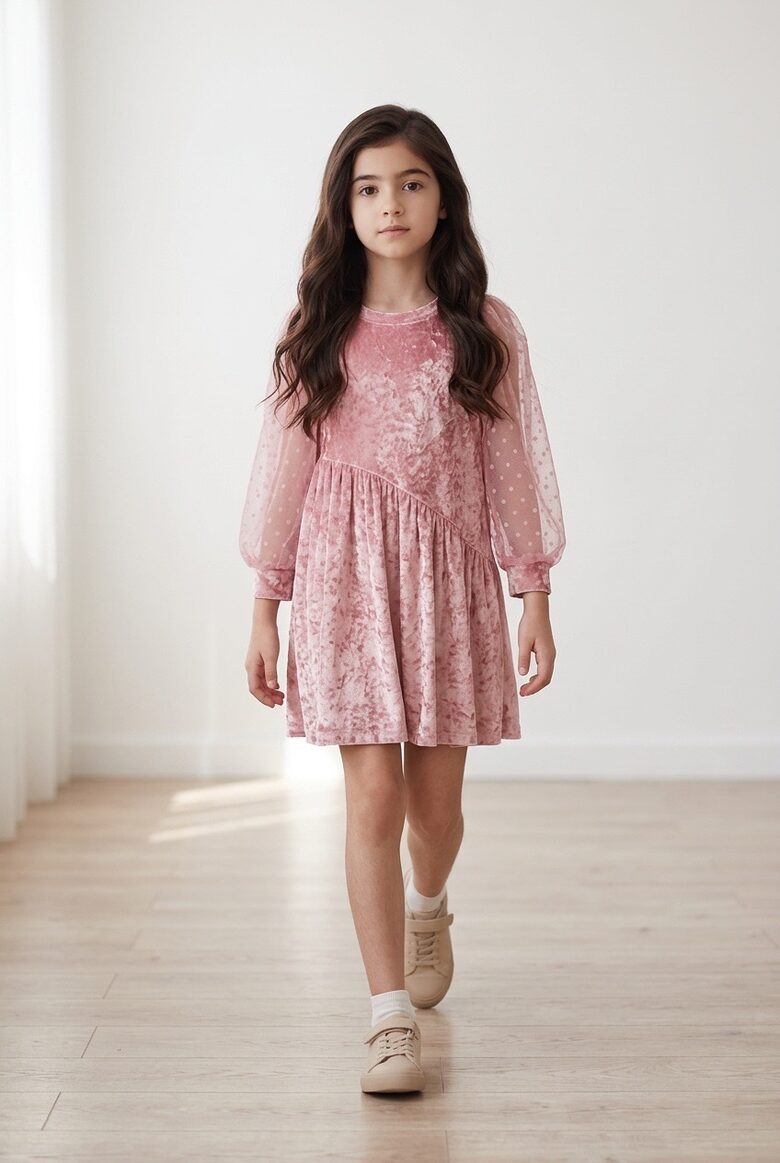 Rozā samta auduma kleita ar tillu. Rozā sapnis.86/92.,98/104.,116/122.izm.