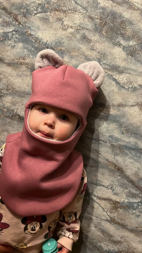 Balaklavas bērniem. Pūderrozā ķivercepure ar ausīm.44-56 cm.