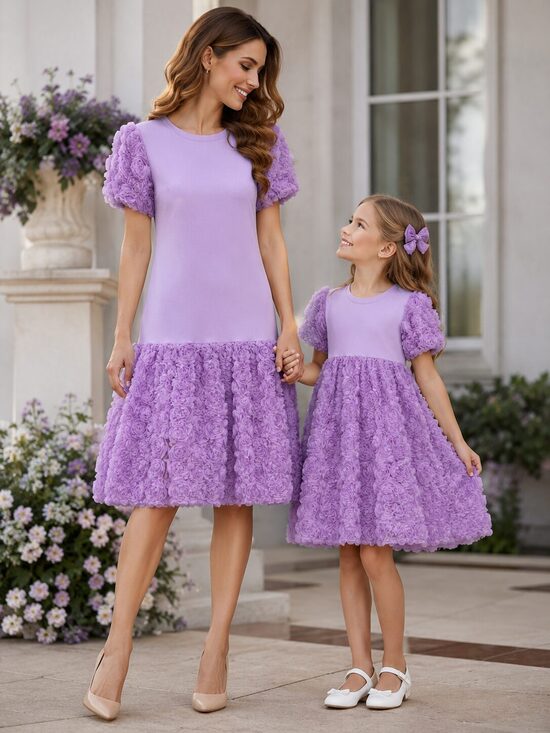 Mammas un meitas kleitas.Rožu sapnis ceriņu tonī. 80-146.izm.M/L 