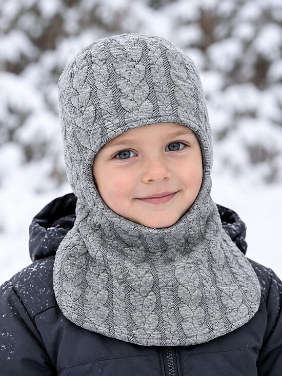 Pelēka ziemas balaklava . Pīnīte. 2/3.gadi.