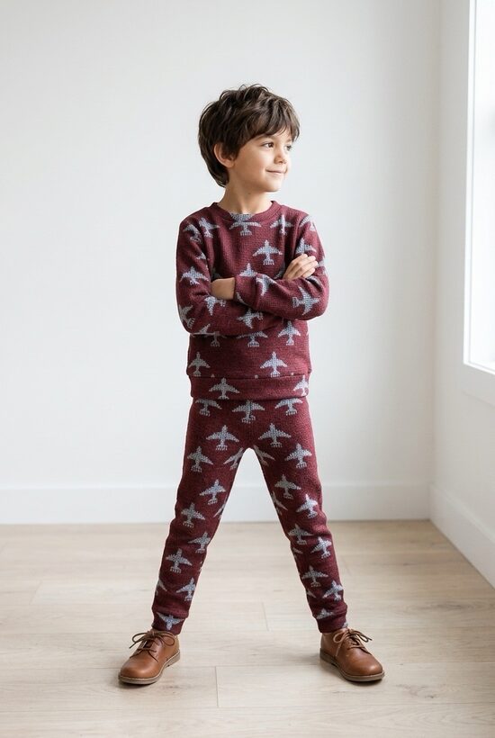 Bordo krāsā adītas trikotāžas komplekts. 74 izm.-140.izm.