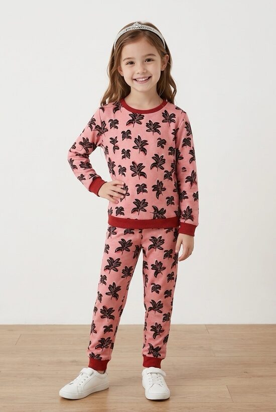 Rozā meiteņu džemperis un bikses no siltinātas trikotāžas.80-128..izm.