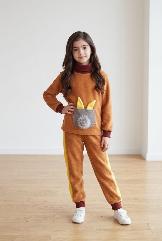 Flīsa džemperis bērniem ar augsto apkakli.Flīsa bikses. Brūnā karamele.122.izm.