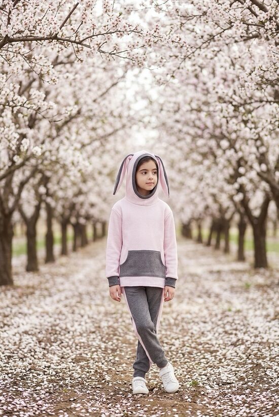 Rozā flīsa hūdijs  meitenēm. Zaķenīte. Flīsa bikses.128.izm.PIEEJAMS UZREIZ KOMPLETS.128izm.
