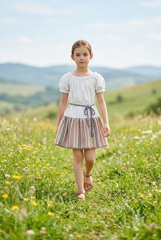 Lina kleita ar tamborētu jostu. Nr.-3 raksts. 74-140.izm.Sieviešu.