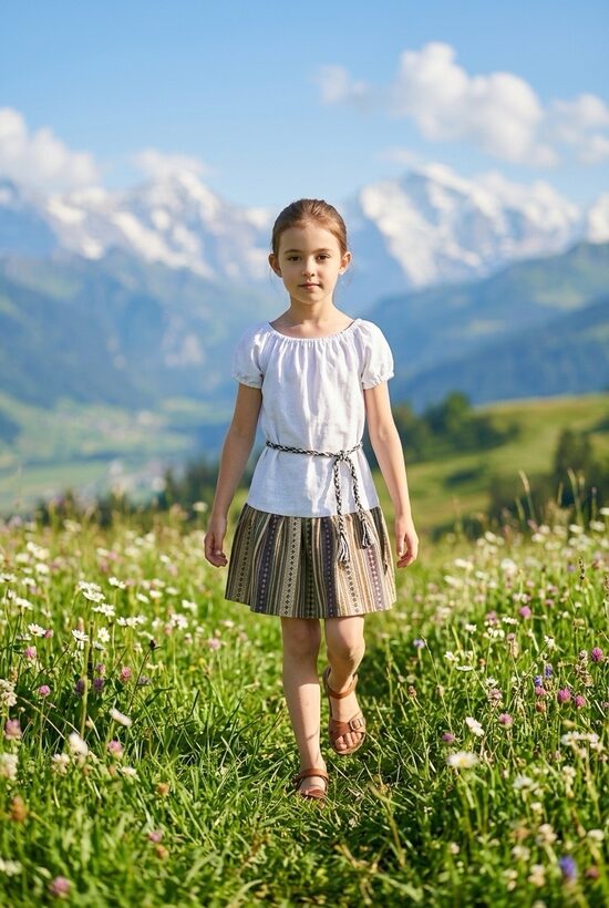 Lina kleita ar tamborētu jostu. ''Tautumeita nr7.'' 80-164.izm.Sieviešu.