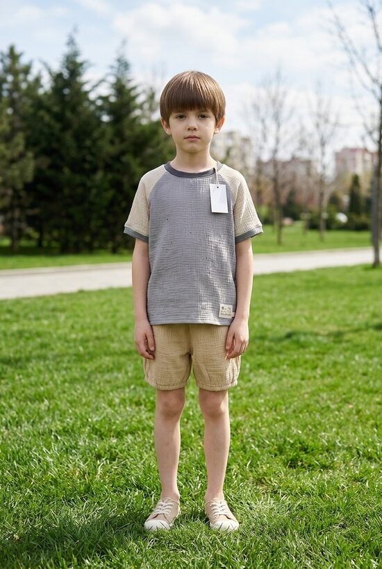 Zēnu vasaras šorti un krekliņš no muslīna auduma.116/122.izm.
