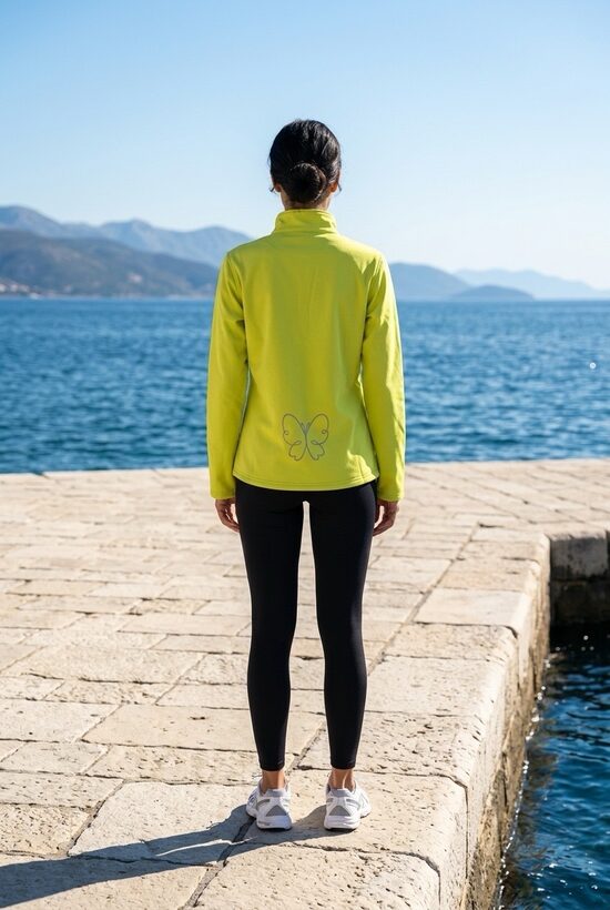 Citronu dzeltenā tonī softshell jaka.Tumsā atstarojošais taurenis. L izm.