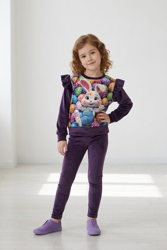 Tumši lillā tonī tonī komplekts meitenēm.Zaķēns. 86-110.izm.