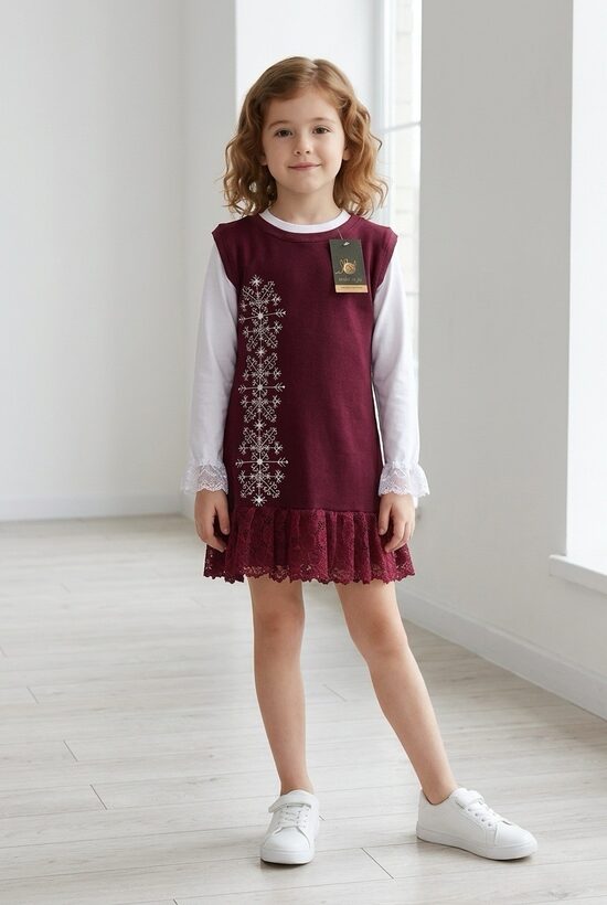 Sarafāns meitenēm . ,,Saules koks,,  vai Balts kokvilnas trikotāžas džemperis, mežģīnes piedurknēm. 80-128.izm.