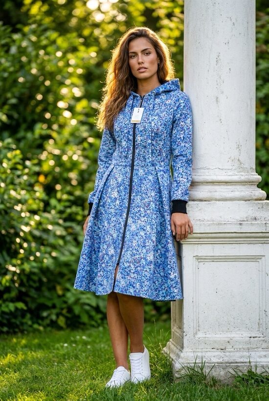 Zilos toņos softshell mētelis ar volānu. M un L.izm.