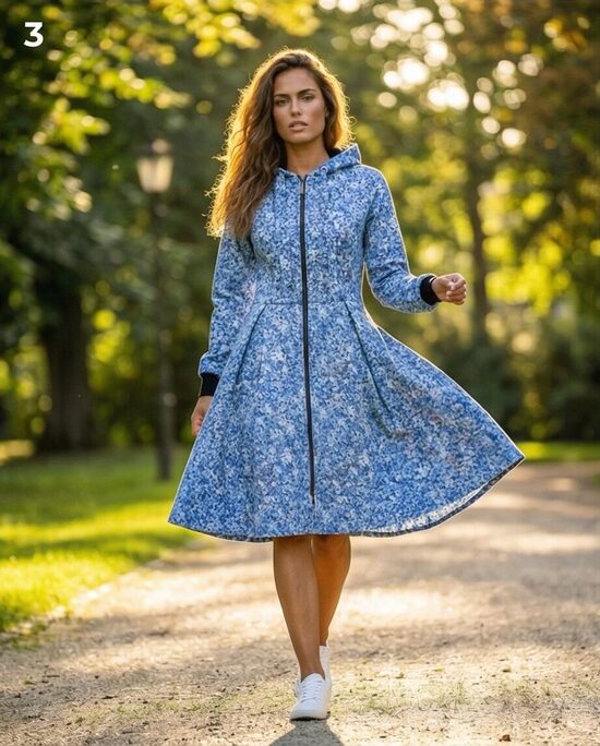 Zilos toņos softshell mētelis ar volānu. M un L.izm.