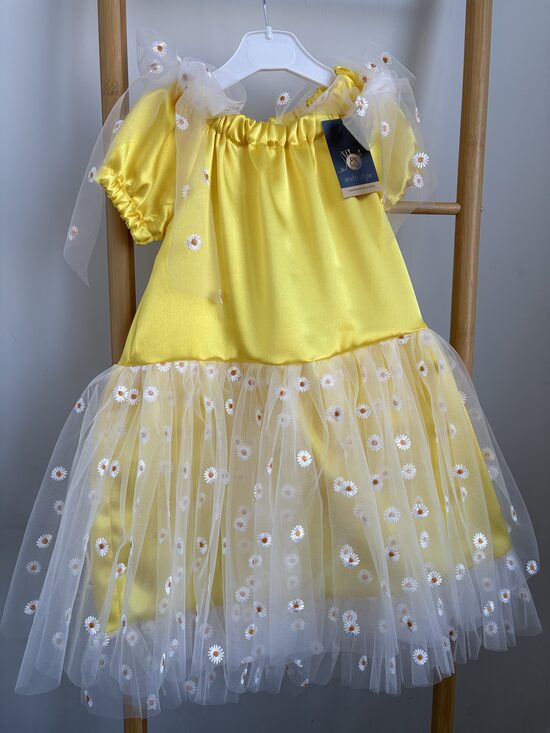 Dzeltena satīna kleita ar tillu . Margrietiņa. 92-146.izm.