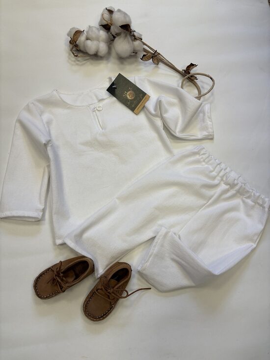 Balts kristību krekls ar pogu,kristību bikses. 56-104.izm.