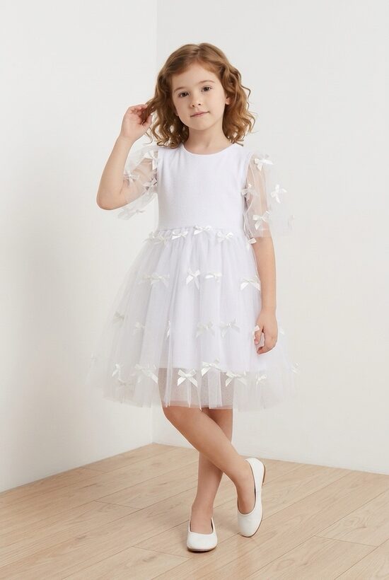 Balta kleita ar tillu.Bantītes .80-146.izm.