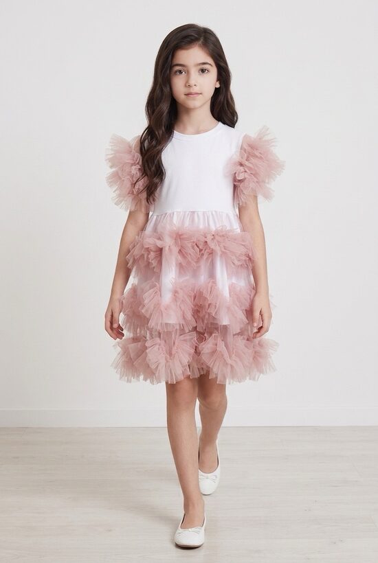 Izlaiduma kleita .Puderrozā /balts. 92-146.izm.