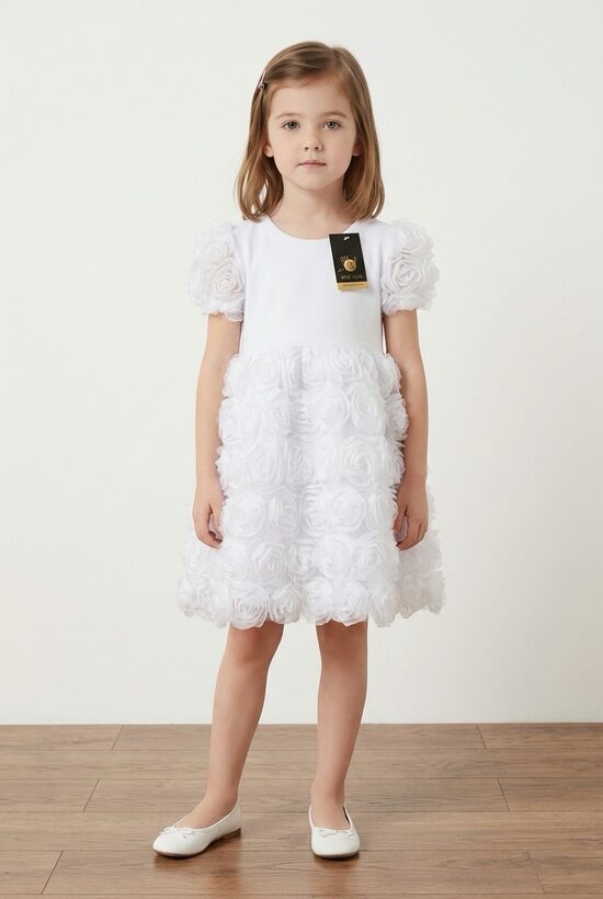 Balta svētku kleita meitenēm.Rozītes. 92-146.izm.