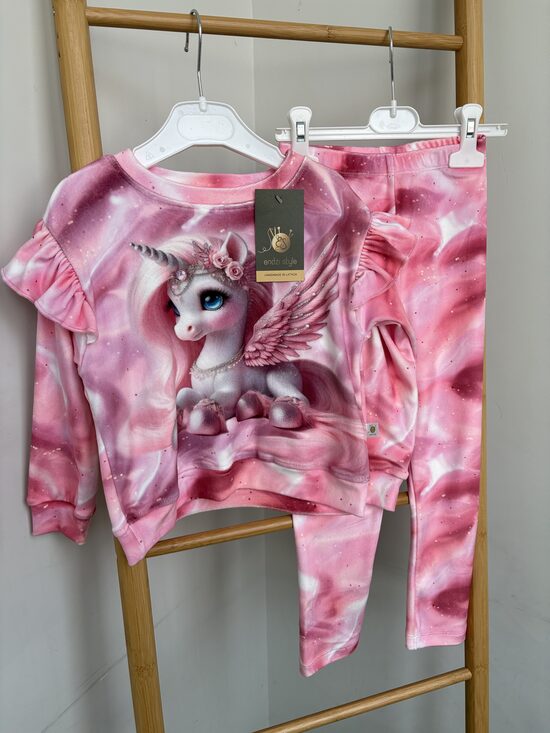 Rozā džemperis un legingi meitenēm.Vienradzīte. 104-128.izm.