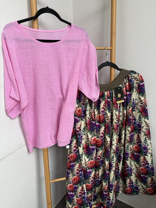 Sieviešu topiņš no muslina auduma. Lina svārki ar ziediem. Oversize.