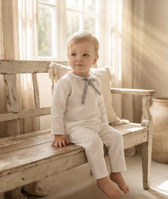  Elegants zēna apģērba komplekts no lina - klasika vasarai . ,, Jumis,, 56 -128 izm.