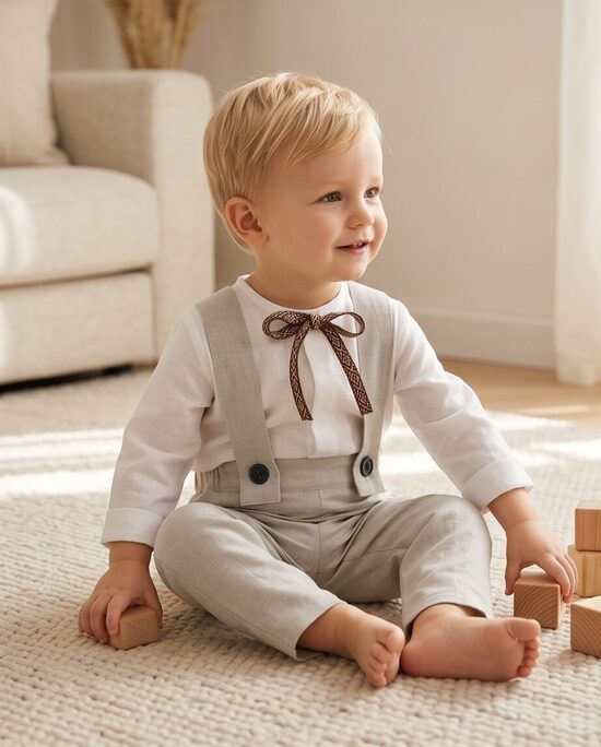 Pelēkas lina BIKSES ar lencēm.,,Premium kids,, 68-116.cm.
