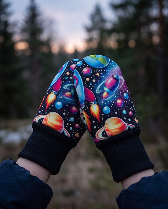 Softshell cimdi zēniem. Krāsaini kosmiski.