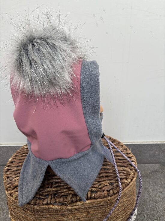 Pūderrozā /pelēks ,softshell ķivercepure bērniem.6 mēn,-10.gadi.