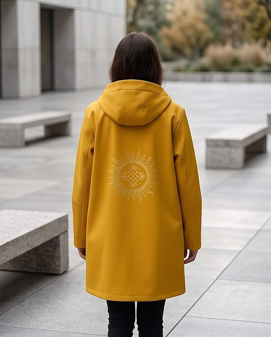 Dzeltena sieviešu softshell jaka ar pagarinātu aizmuguri.Saule-laime. XL.izm.