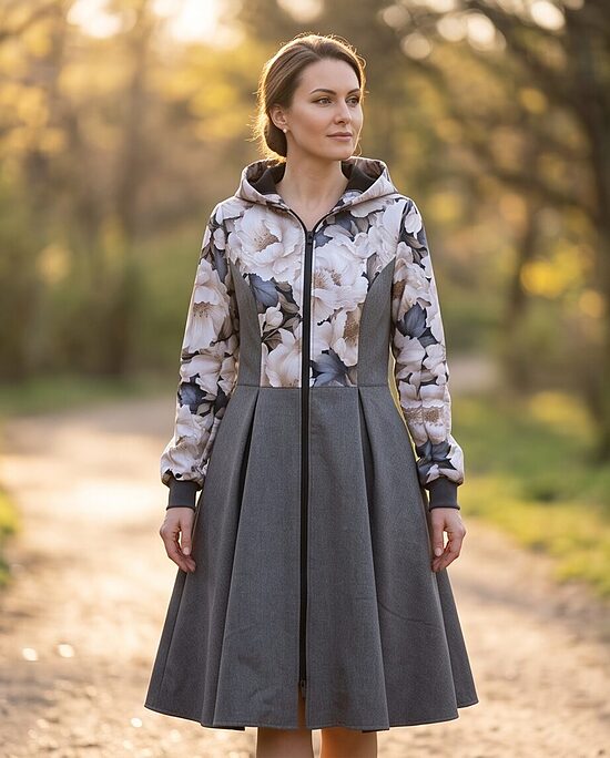 Sieviešu softshell starpsezonu mētelis. Ziedi.- M/L.izm.