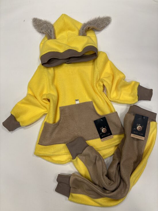 Flīsa hūdijs bērniem. Dzeltens flīsa hūdijs .Zaķēns. 80-122.izm.