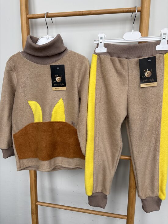 Flīsa hūdijs bērniem brūnā krāsā. Flīsa bikses. 80-128.IZM.