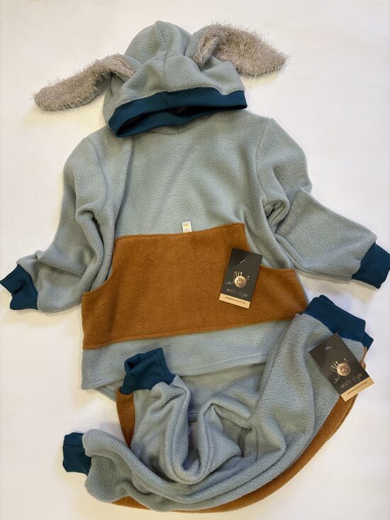 Flīsa hūdijs bērniem, dūmakains mint tonis.Zaķēns. 80-122.izm.