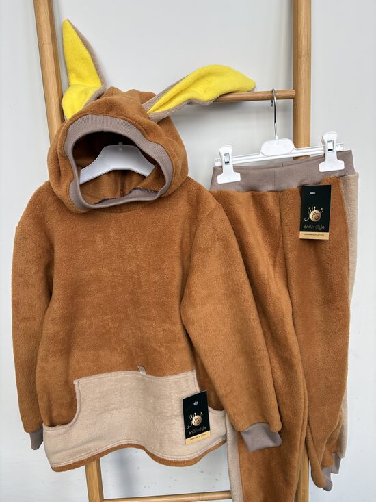 Flīsa hūdijs. Flīsa bikses.Brūnā karamele/zaķēns VAI dino. 80-128.izm.