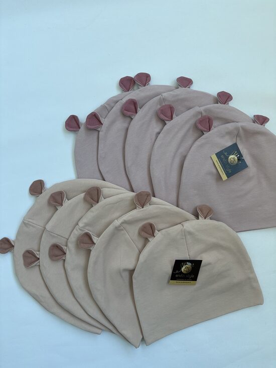 Kokvilnas trikotāžas cepures ar austiņām. Pavasara cepures bērniem.