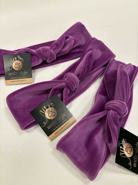 Lillā samta auduma matu lenta meitenēm. Sasienama matu lenta.