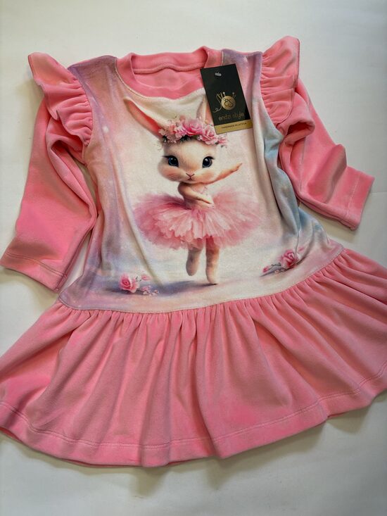 Rozā kleita meitenēm no kokvilnas velūra. Zaķenīte balerīna. 92-110.izm.