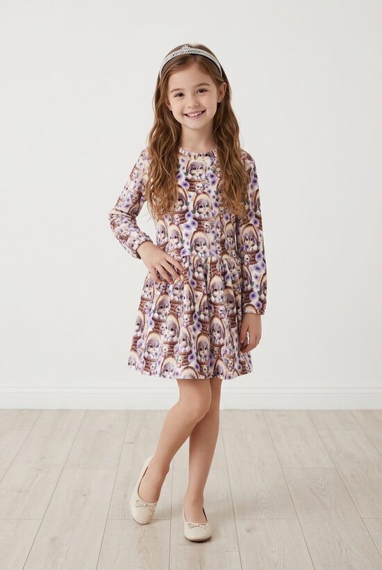 Fantastiska kleita meitenēm Zaķīši. 80-134.izm.Galvas lenta.