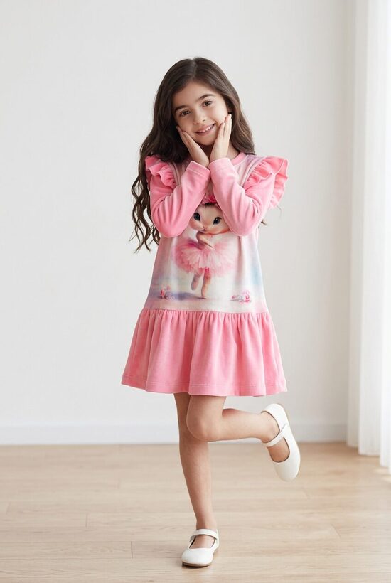 Rozā kleita meitenēm no kokvilnas velūra. Zaķenīte balerīna. 92-110.izm.