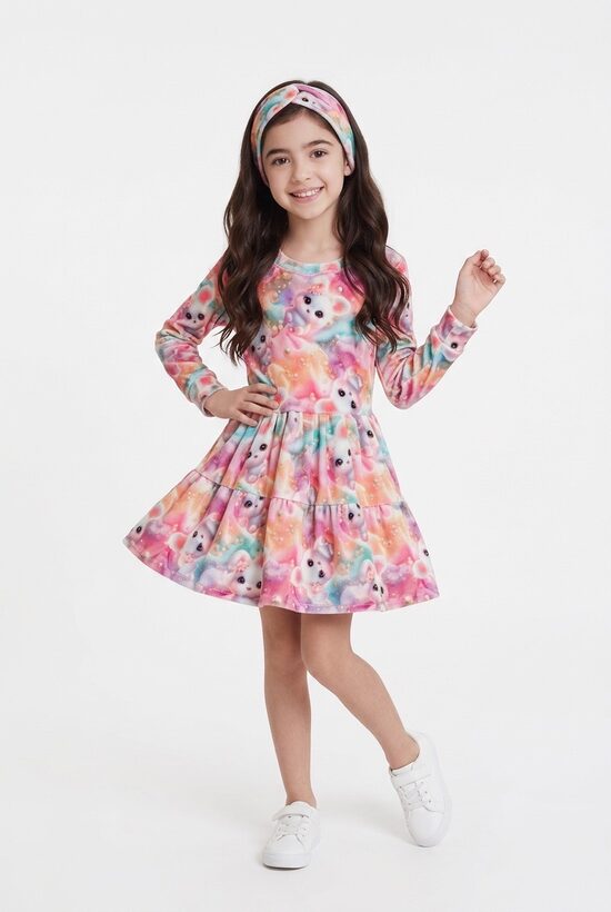 Kleita meitenēm.Zaķīšu kleita.Galva lenta.