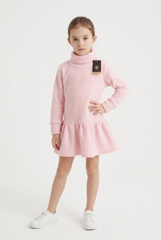 Flīsa džemper kleita meitenēm. Rozā/bēšīga/mint/pelēka/gaiši rozā/dzeltena. 80-128.izm,