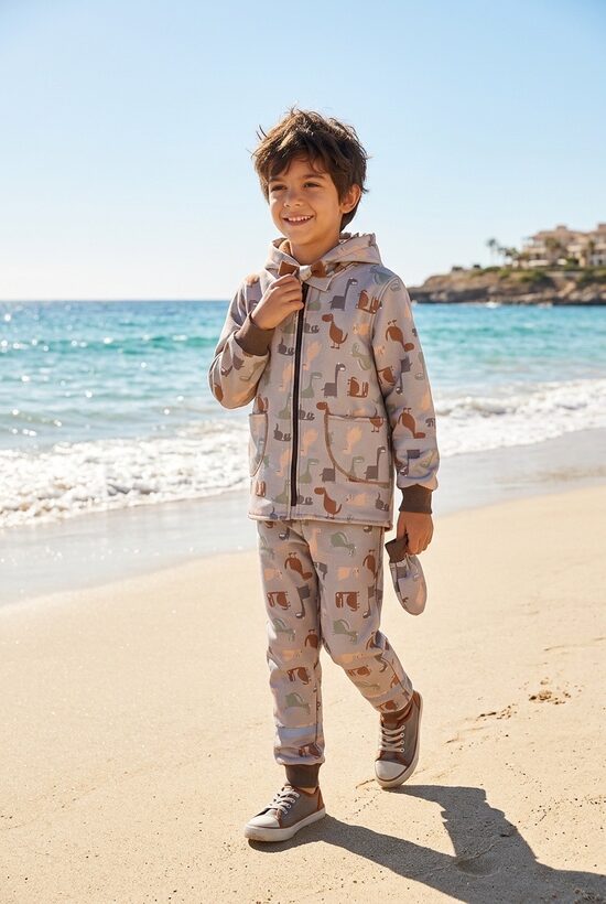 Softshell virsjaka  bēšīgā tonī .Dinozauriņi.Softshell bikses.