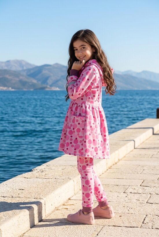 Rozā aplīši.Softhsell mētelis meitenēm.Softshell bikses.