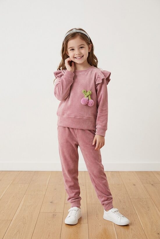 "Pūderrozā ķirsītis" – kokvilnas samta komplekts meitenēm.  86,92,104,110.izm. PIEEJAMS uzreiz.